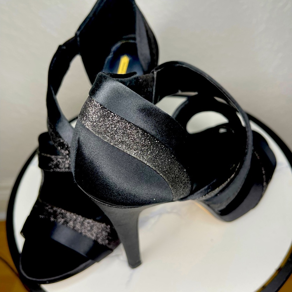 MAX STUDIO EMORY BLACK SATIN-GLITTER HEELS